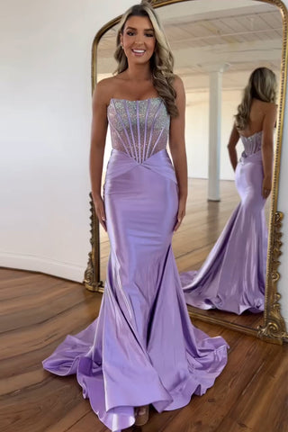 Charming Mermaid Scoop Neck Lavender Long Prom Dresses AB24102314