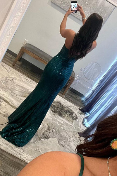 Charming Mermaid Dark Green Sequins Long Prom Dresses AB040205