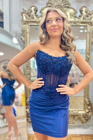 Cute Bodycon Scoop Neck Royal Blue Tight Short Homecoming Dresses with Appliques VL24091203 anniebride-1