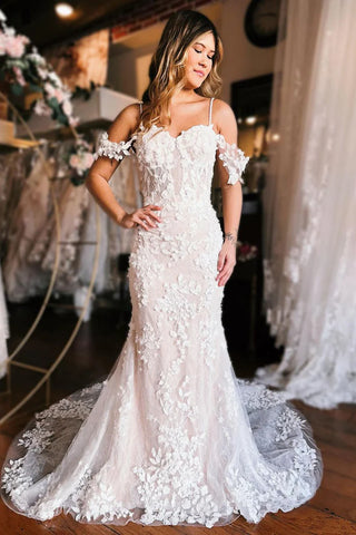 Elegant Mermaid Off the Shoulder Lace Wedding Dresses AB4091206 anniebride-1