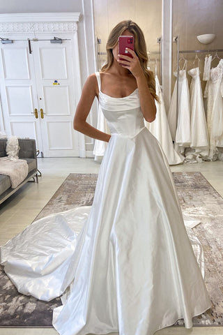 Gorgeous Ball Gown Satin Square Neck Satin Wedding Dresses AB24083012-1