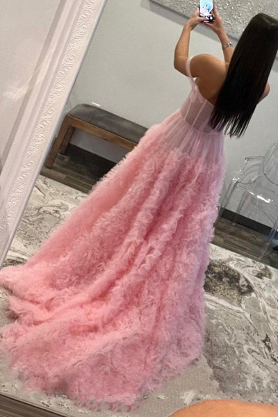 Gorgeous Ball Gown Off the Shoulder Pink Long Tulle Prom Dress