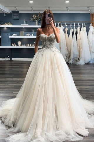 Charming A Line Tulle Wedding Dresses with Appliques AB241005