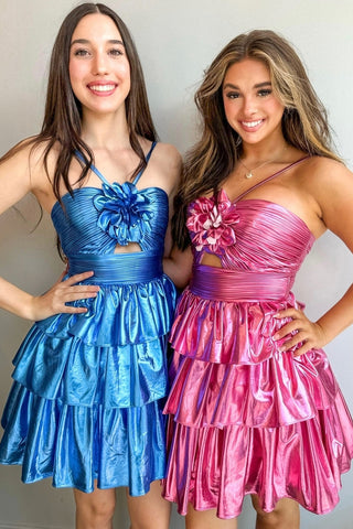 Cute A Line Straps Organza Satin Short Homecoming Dresses AB24100402