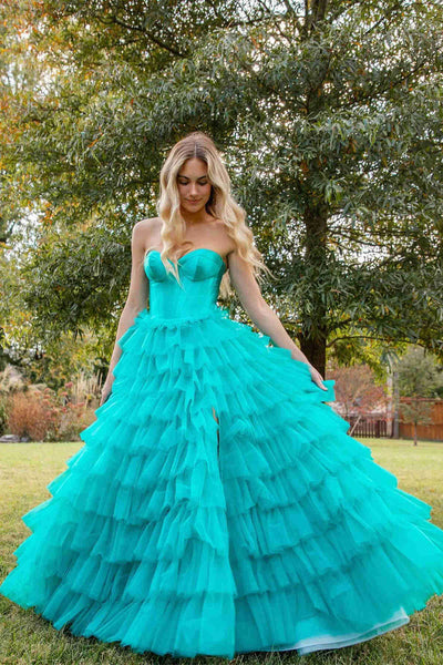 Cute Ball Gown Sweetheart Tiered Tulle Prom Dresses AB24103102