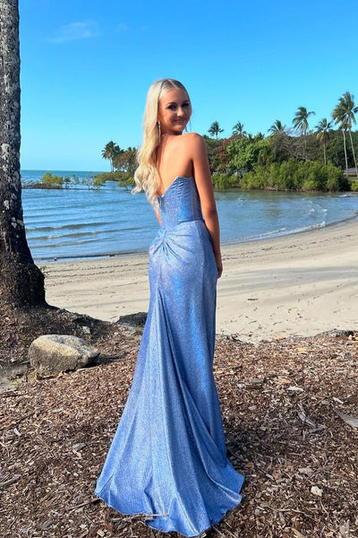 Charming Mermaid Scoop Neck Light Blue Prom Dresses with Slit AB24102611