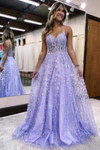 Fairy A Line Sweetheart Lavender Lace Prom Dresses