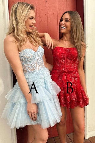 Cute A Line Sweetheart Light Blue Short Homecoming Dresses with Appliques ABHC061810