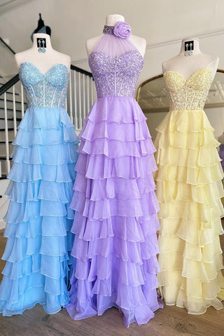 Cute A Line Sweetheart Chiffon Long Prom Dresses with Appliques AB092104