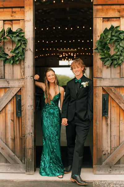 Cute Mermaid V Neck Green Sequins Lace Long Prom Dress AB24121414