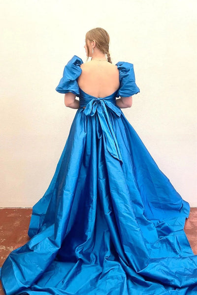 Trendy A Line Sweetheart Blue Corset Prom Dress with Bowknot AB4031303