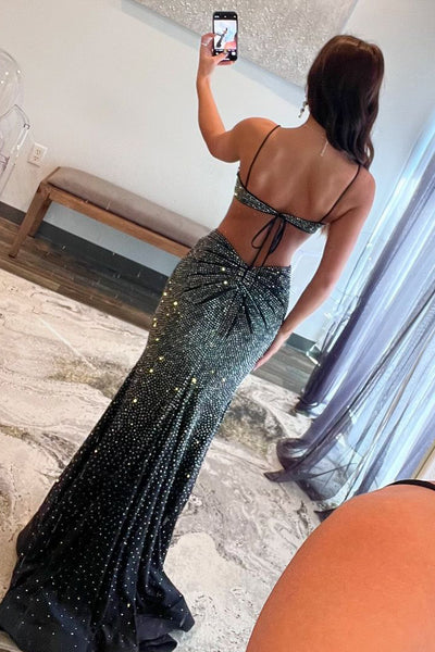 Sparkly Mermaid Scoop Neck Black Glitter Long Prom Dress AB24111103