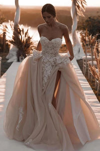 Elegant Ball Gown Sweetheart Dark Champagne Wedding Dresses with Appliques AB24063005