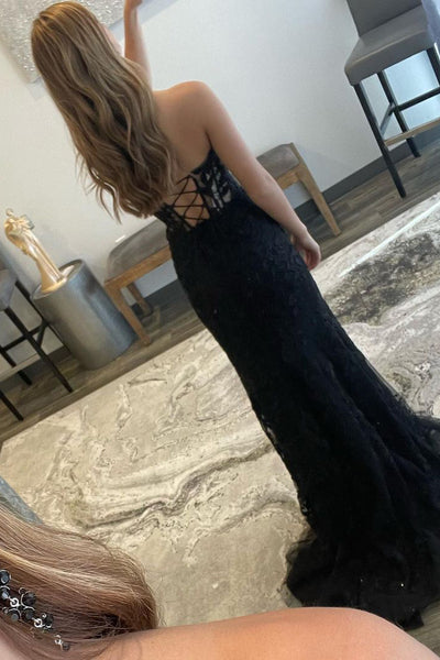 Cute Mermaid Sweetheart Black Lace Long Prom Dresses with Slit AB24112109