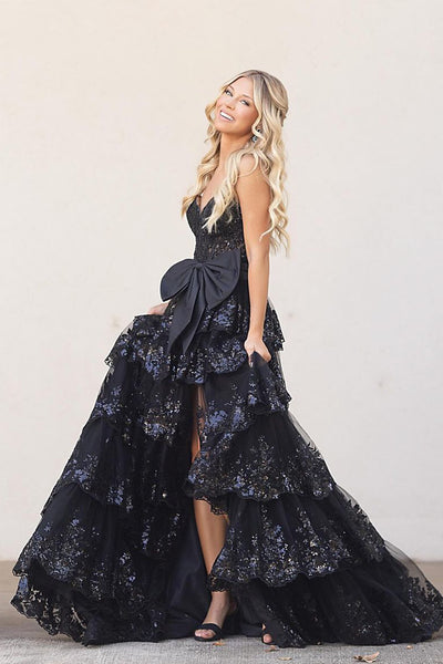 Gorgeous Ball Gown Sweetheart Black Prom Dresses with Bow AB24102802