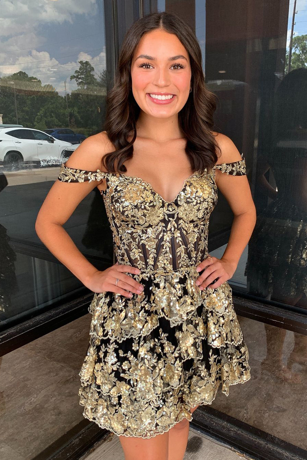 Black and gold homecoming dress on sale