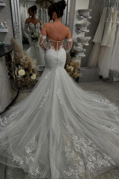 Elegant Mermaid Sweetheart Lace Long Bridal Dresses with Appliques AB24110217