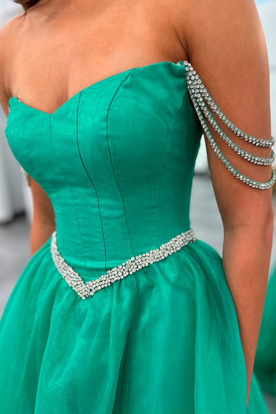 Charming A-Line Strapless Green Long Prom Dress with Beaded Straps AB4053005