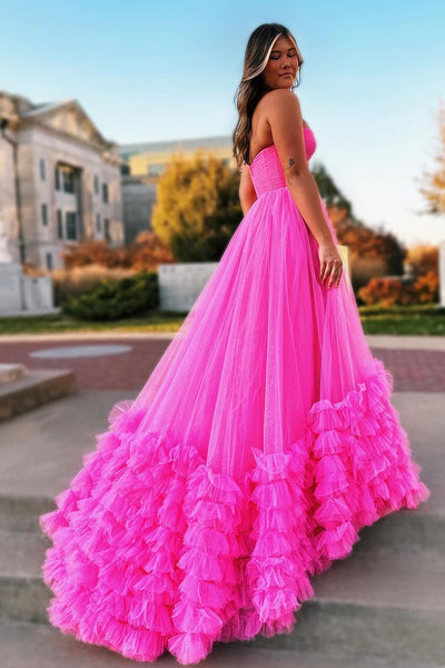 Cute A Line Strapless Pink Tulle Tiered Prom Dress AB120802