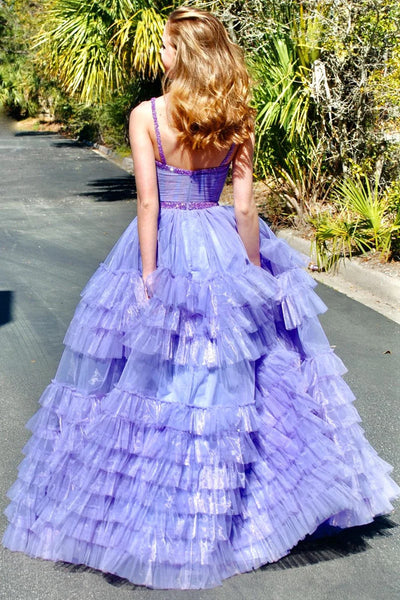 Cute Ball Gown Sweetheart Lavender Tulle Long Prom Dresses with Beading AB24091304