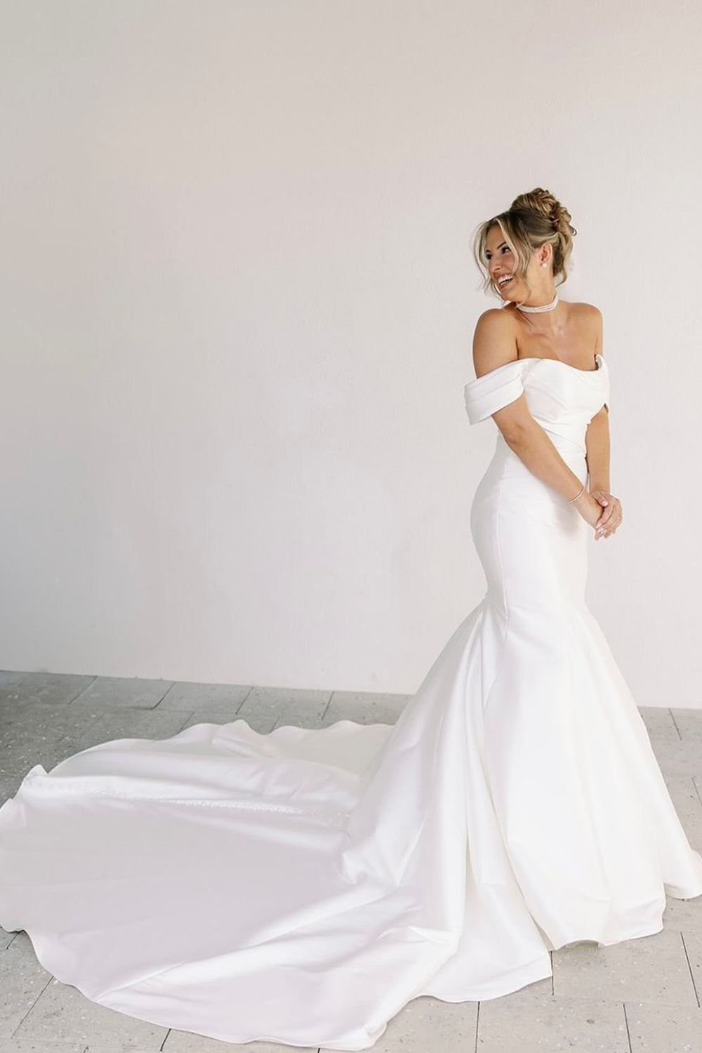 Elegant Mermaid Off the Shoulder Satin Wedding Dresses AB24102504