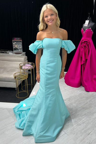 Cute Mermaid Strapless Mint Satin Long Prom Dress AB24111406