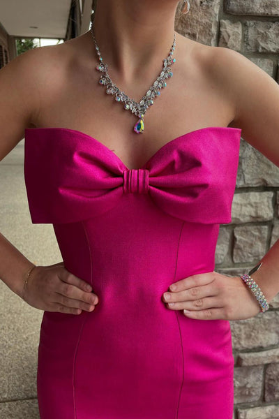 Cute Mermaid Sweetheart Fuchsia Satin Long Prom Dresses with Bow AB24110407