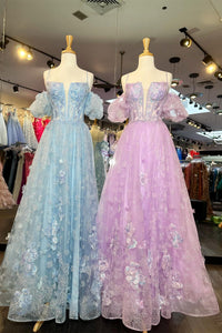 Gorgeous Ball Gown V Neck Sparkly Lace Tulle Long Prom Dress