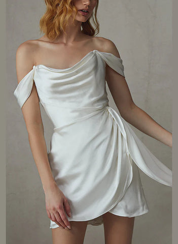 Fairy Sheath Cowl Neck Silk Satin Short Wedding Dresses AB24100702