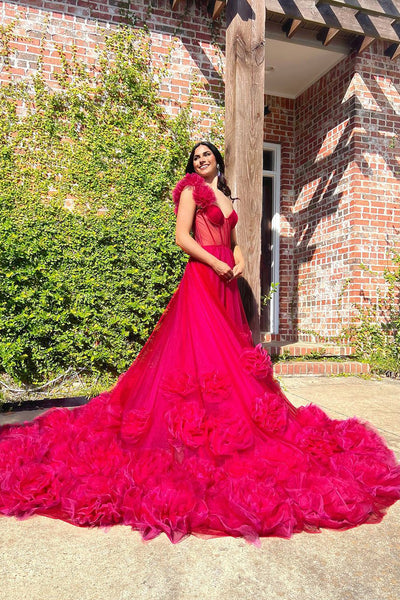 Fairy Ball Gown Sweetheart Red Tulle Prom Dresses AB24102806