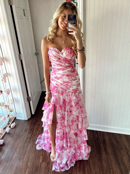 Fairy Sheath Sweetheart Floral Chiffon Tiered Long Prom Dress AB25012502