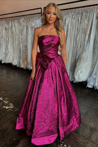 Cute Fuchsia Ball Gown Strapless A-Line Long Prom Dress With Bow