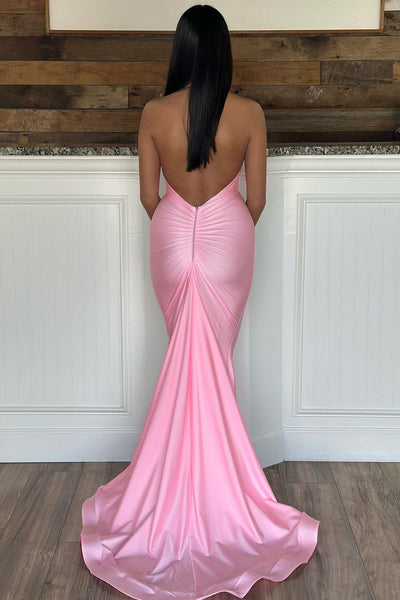 Charming Mermaid Purple Halter Backless Elastic Satin Long Formal Dress