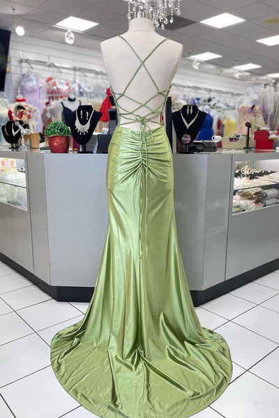 Cute Mermaid Sage Green Satin Mermaid Long Prom Dress