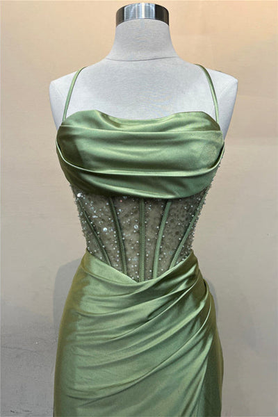 Cute Mermaid Sage Green Satin Mermaid Long Prom Dress