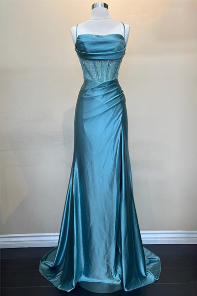 Cute Mermaid Sage Green Satin Mermaid Long Prom Dress