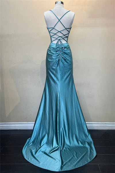 Cute Mermaid Sage Green Satin Mermaid Long Prom Dress