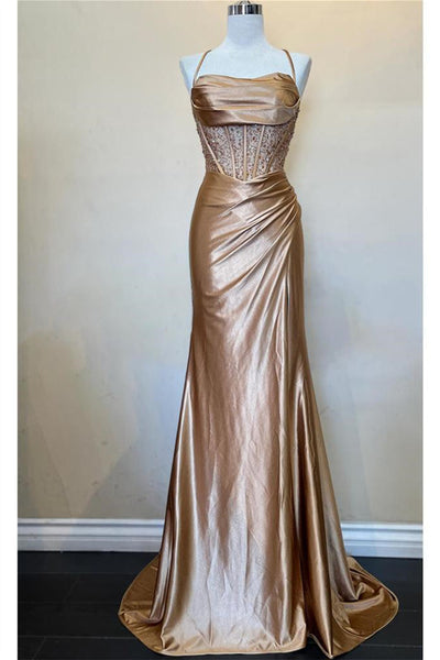 Cute Mermaid Sage Green Satin Mermaid Long Prom Dress