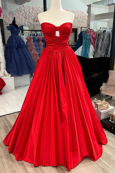 Cute A Line Sweetheart Keyhole Red Satin Prom Gown