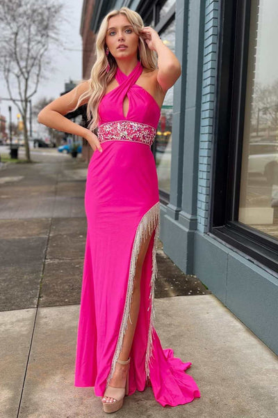 Charming Mermaid Cross-Front Beaded Satin Long Prom Dress