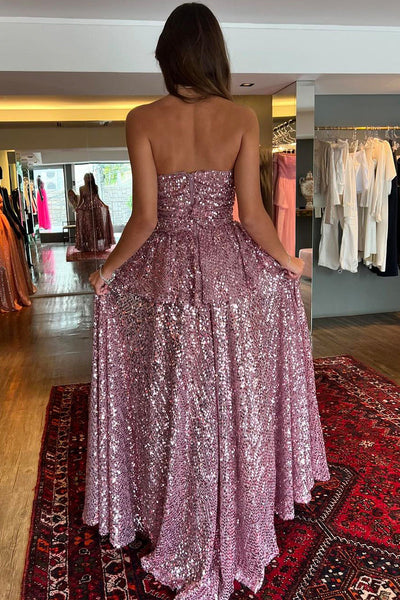 Gorgeous Ball Gown Blush Pink Sequins Lace Long Prom Dresses