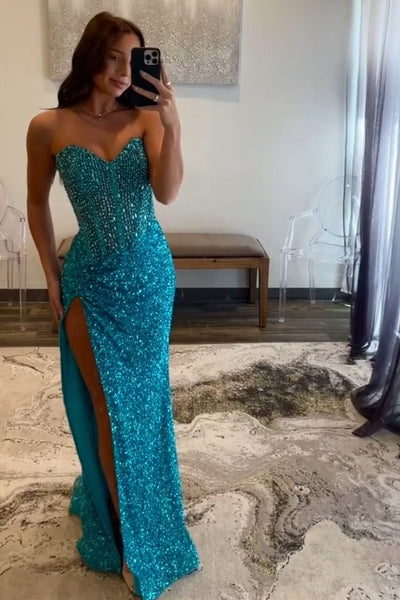 Charming Mermaid Sweetheart Sequins Slit Prom Dress With Beading