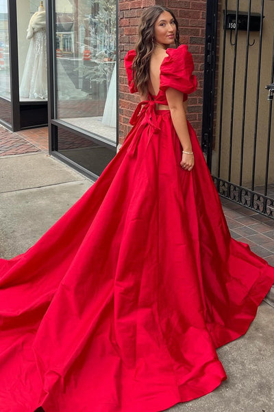 Gorgeous Ball Gown Square Neck Satin Long Prom Dress with Split