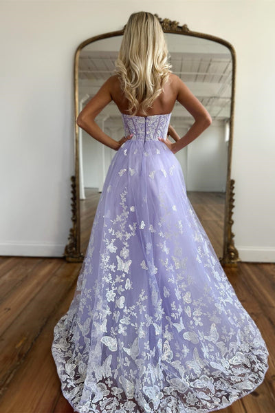 Cute A Line Sweetheart Lavender Lace prom Dress