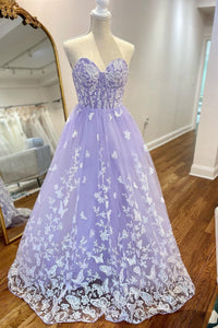 Cute A Line Sweetheart Lavender Lace prom Dress