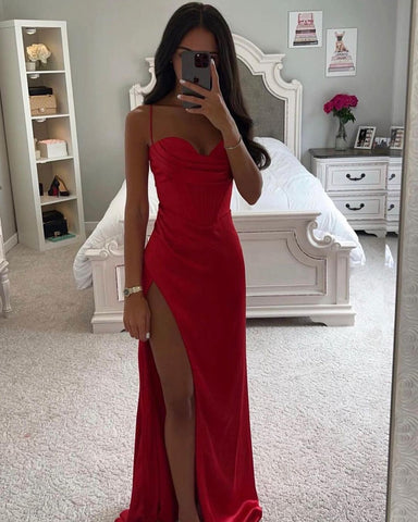 Charming Mermaid Sweetheart Red Slik Satin Prom Dresses AB102001